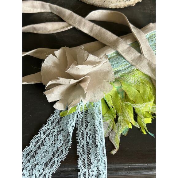 Fringe belt sash handmade cream and green festival fringe belt - Picture 8 of 10